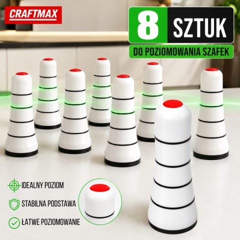 LaserPin pionki białe znaczniki do poziomowania laserowego szafek blatów mebli 8 szt