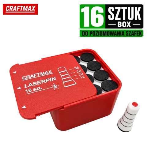 LaserPin pionki białe znaczniki do poziomowania laserowego szafek blatów mebli 16 szt BOX