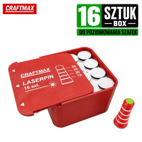 LaserPin pionki czerwone znaczniki do poziomowania laserowego szafek blatów mebli 16 szt BOX