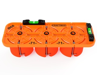 Szablon wzornik do puszek elektrycznych Ø68 rozstaw 71mm poziomica 3P