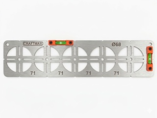 Szablon wzornik do puszek elektrycznych Ø68 rozstaw 71mm poziomica 5P INOX