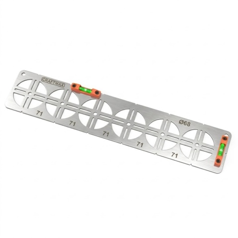 Szablon wzornik do puszek elektrycznych Ø68 rozstaw 71mm poziomica 6P INOX